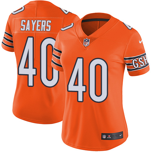 Nike Bears #40 Gale Sayers Orange Women's Stitched NFL Limited Rush Jersey - Click Image to Close